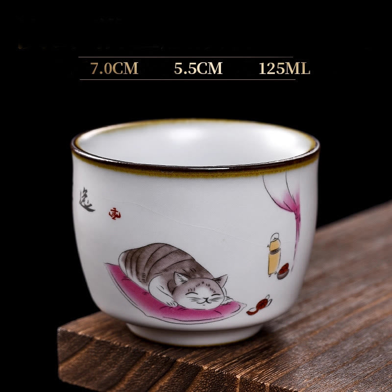 Buddha Stones, niedliche liegende Katze, Zweige, Teetasse, Kung-Fu-Teetasse - Liegende Katze & Decke 7 cm × 5,5 cm × 125 ml - image 16