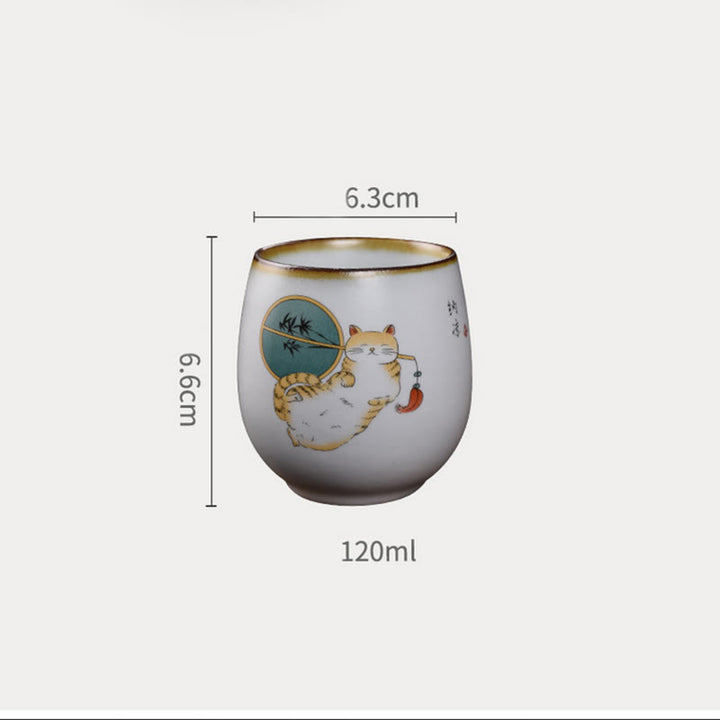 Buddha Stones, süße liegende Katze, Zweige, Teetasse, Kung-Fu-Teetasse mit Geschenkbox - image 15