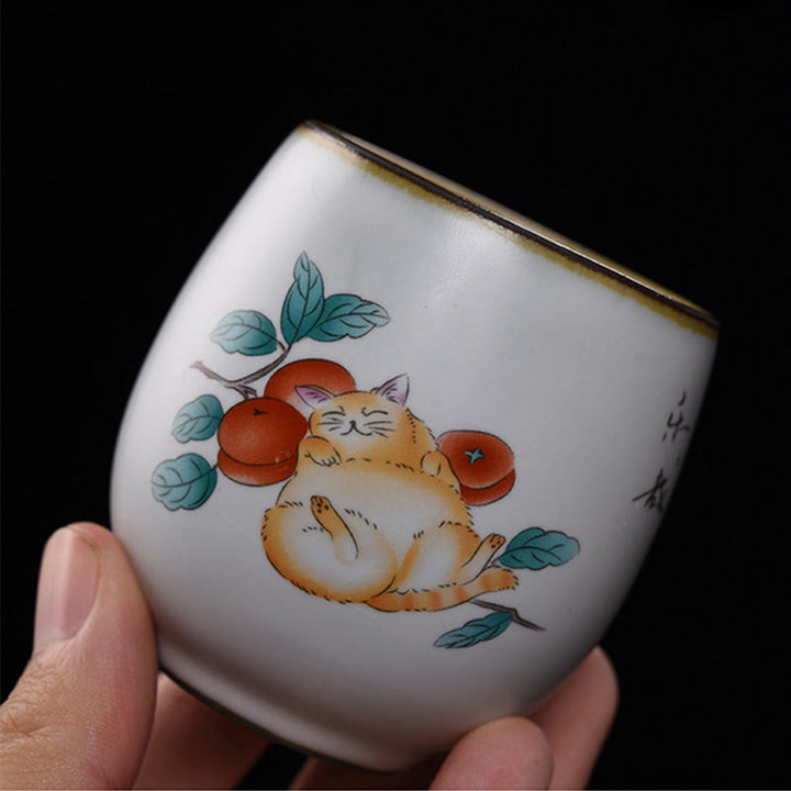 Buddha Stones, süße liegende Katze, Zweige, Teetasse, Kung-Fu-Teetasse mit Geschenkbox - image 2