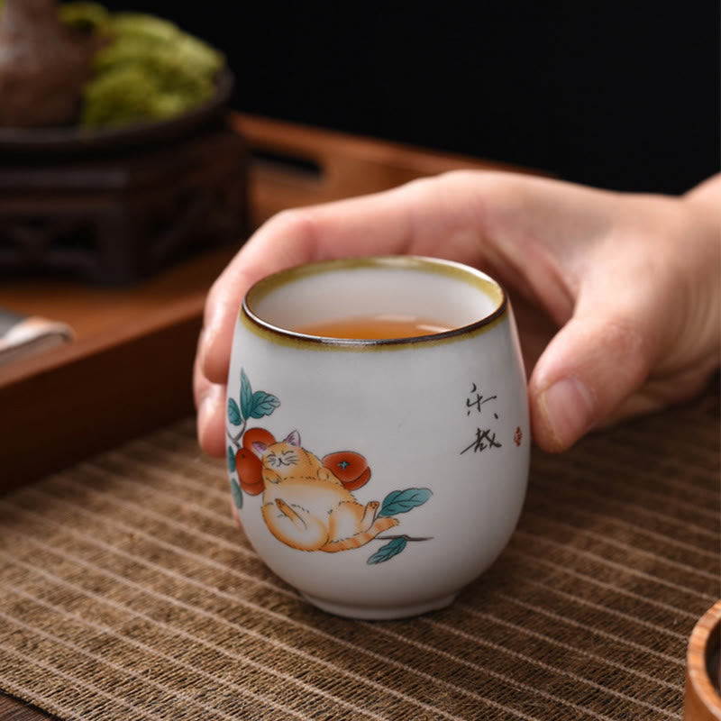 Buddha Stones, süße liegende Katze, Zweige, Teetasse, Kung-Fu-Teetasse mit Geschenkbox - image 4
