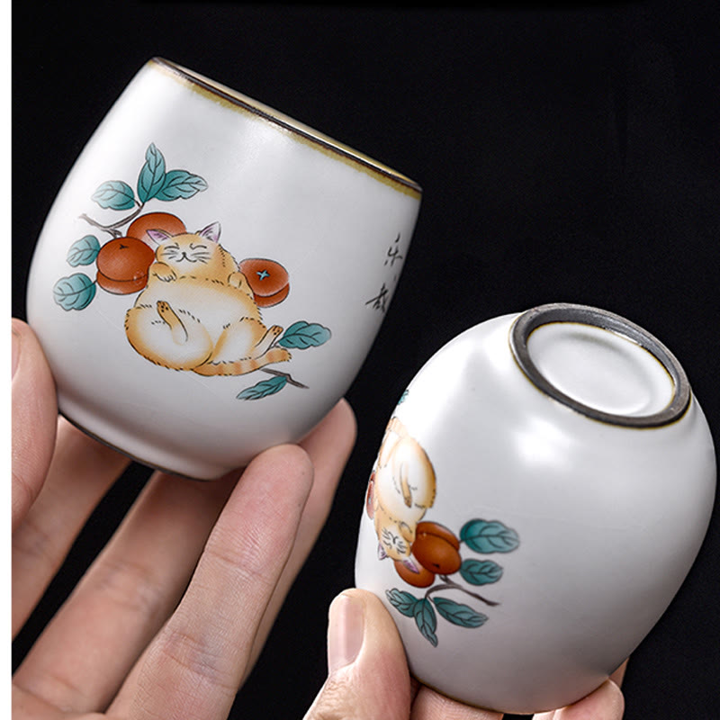 Buddha Stones, niedliche liegende Katze, Zweige, Teetasse, Kung-Fu-Teetasse - image 4