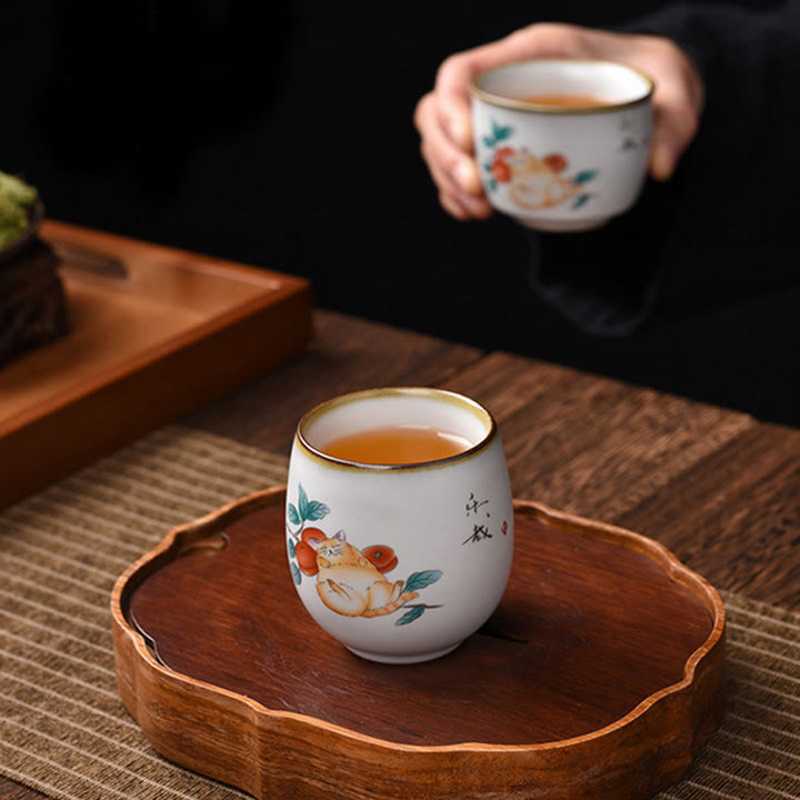 Buddha Stones, niedliche liegende Katze, Zweige, Teetasse, Kung-Fu-Teetasse - image 7