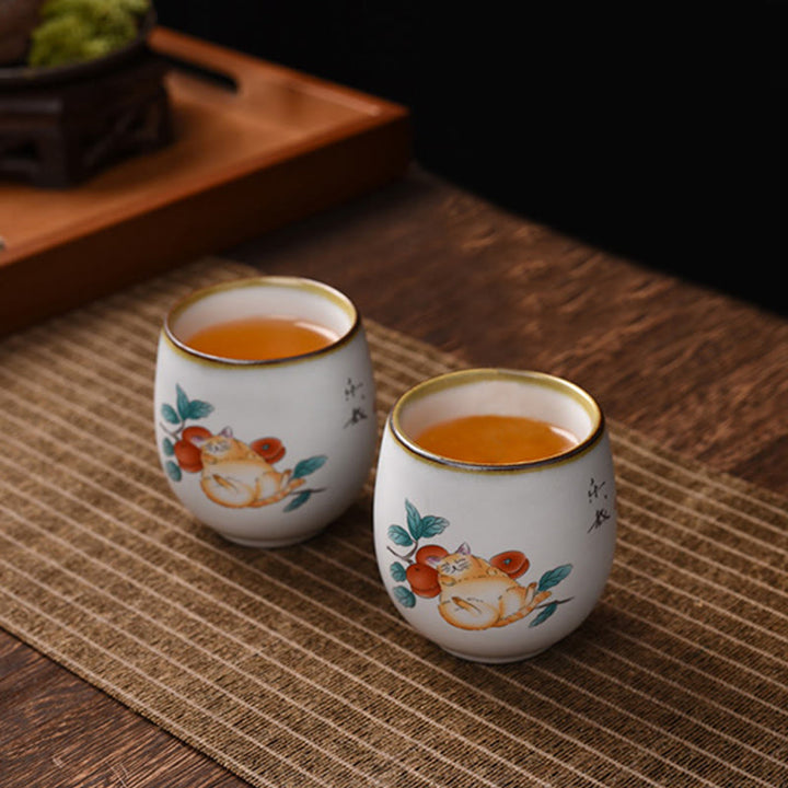 Buddha Stones, süße liegende Katze, Zweige, Teetasse, Kung-Fu-Teetasse mit Geschenkbox - image 7