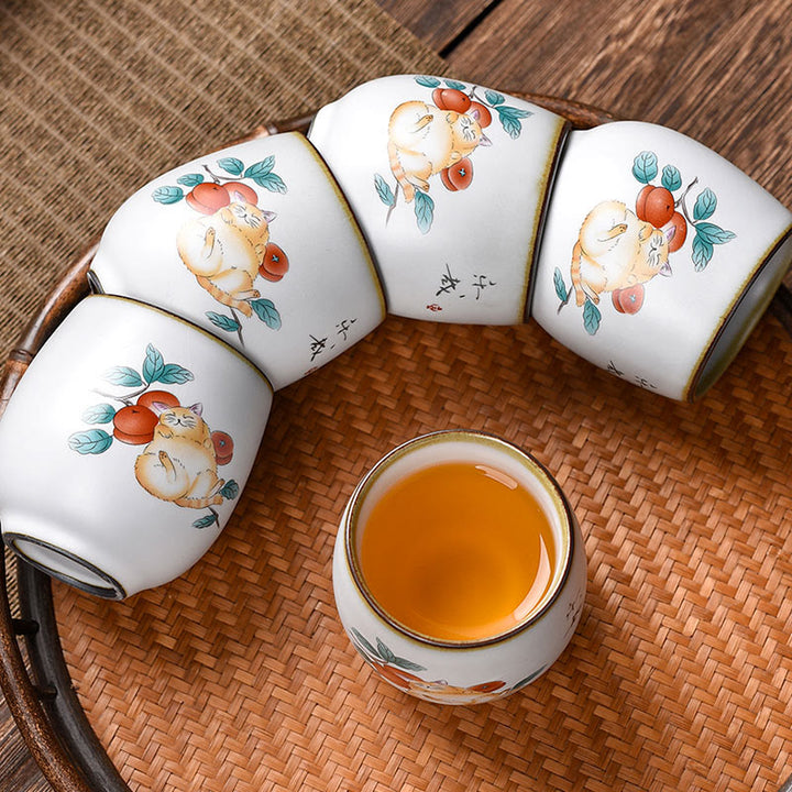 Buddha Stones, süße liegende Katze, Zweige, Teetasse, Kung-Fu-Teetasse mit Geschenkbox - image 9