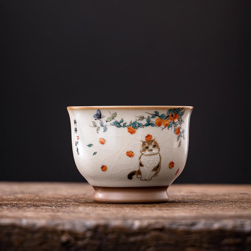 Buddha Stones Süße Katze Schmetterling Teetasse Kung Fu Teetasse - Katze 2,95 Zoll * 2,20 Zoll * 3,9 oz (7,5 cm * 5,6 cm * 115 ml) - image 6
