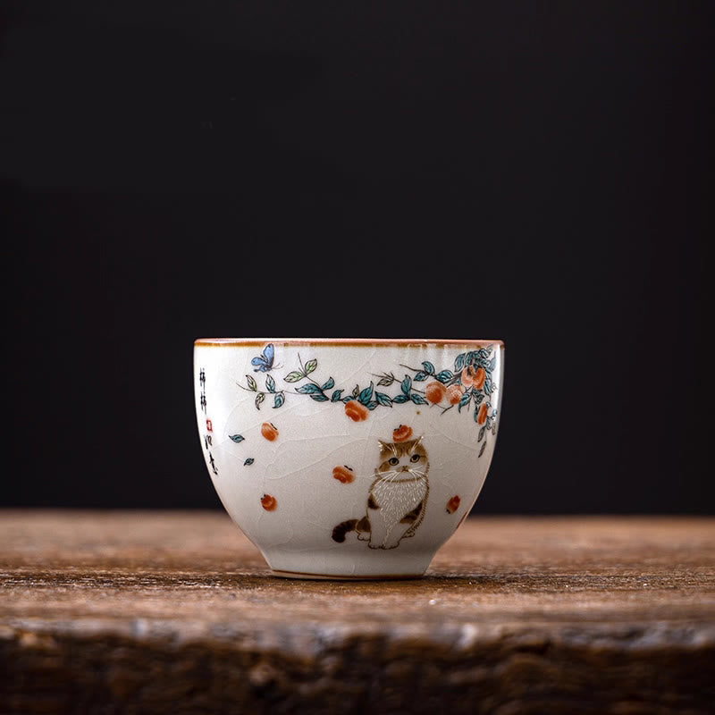 Buddha Stones Süße Katze Schmetterling Teetasse Kung Fu Teetasse - image 1