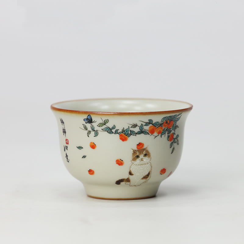 Buddha Stones Süße Katze Schmetterling Teetasse Kung Fu Teetasse - Katze 2,67 Zoll * 1,69 Zoll * 2,2 oz (6,8 cm * 4,3 cm * 65 ml) - image 10