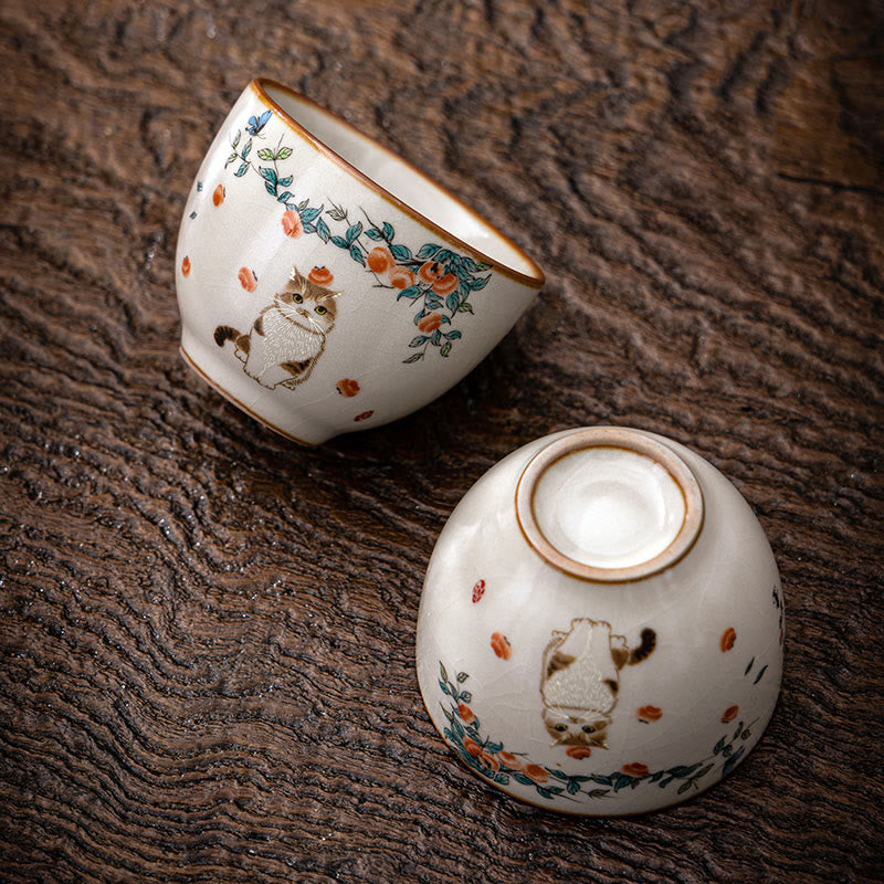 Buddha Stones Süße Katze Schmetterling Teetasse Kung Fu Teetasse - Katze 2,36 Zoll * 1,88 Zoll * 2,37 oz (6 cm * 4,8 cm * 70 ml) - image 0