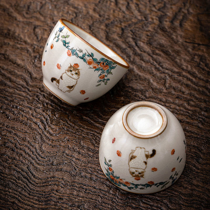 Buddha Stones Süße Katze Schmetterling Teetasse Kung Fu Teetasse - Katze 2,36 Zoll * 1,88 Zoll * 2,37 oz (6 cm * 4,8 cm * 70 ml) - image 0