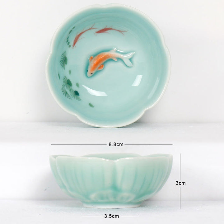 Buddha Stones ​​Koi Fisch Lotus Hand Teetasse Kung Fu Teetasse - Roter Koi-Fisch & Blätter 8,8 cm * 3 cm * 3,5 cm - image 7