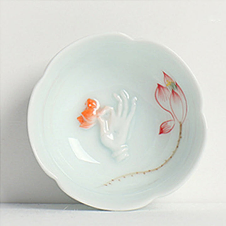 Buddha Stones ​​Koi Fisch Lotus Hand Teetasse Kung Fu Teetasse - Roter Lotus & Hand 8,8 cm * 3 cm * 3,5 cm - image 4