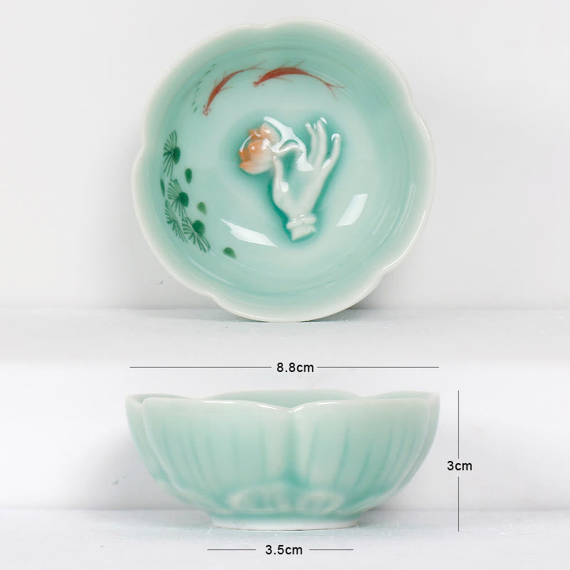 Buddha Stones ​​Koi Fisch Lotus Hand Teetasse Kung Fu Teetasse - Roter Koi-Fisch & Hand 8,8 cm * 3 cm * 3,5 cm - image 8