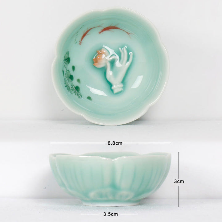 Buddha Stones ​​Koi Fisch Lotus Hand Teetasse Kung Fu Teetasse - Roter Koi-Fisch & Hand 8,8 cm * 3 cm * 3,5 cm - image 8