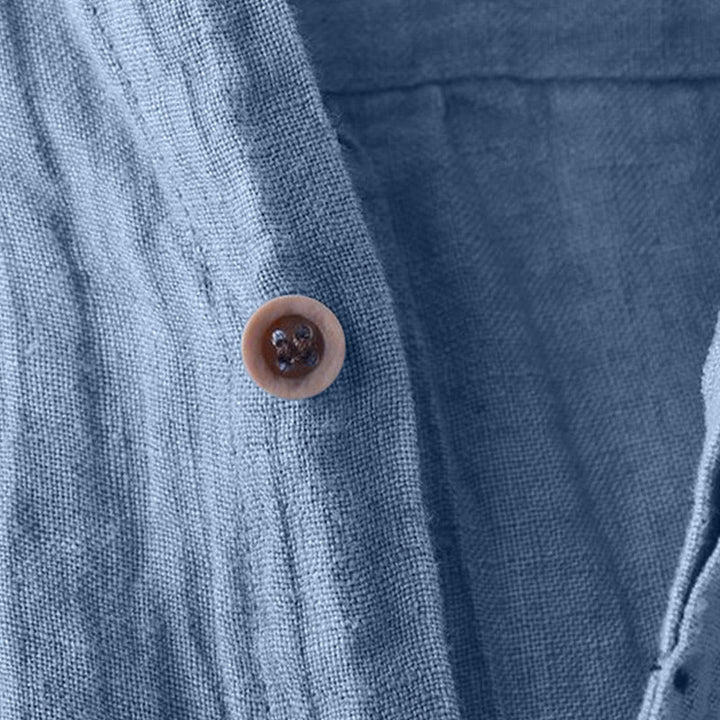 Buddha Stones Herrenhemd, einfarbig, Revers, kurzärmlig, bequem, geknöpft, Bügelfalte, Baumwoll-Leinen-Hemd - image 17