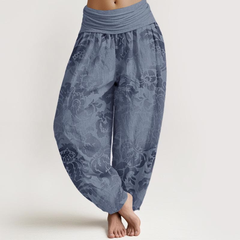 Buddha Stones Damen-Haremshose aus reiner Baumwolle mit Blumen- und Blätter-Design und elastischer Taille - Himmelblau - US22, UK/AU26, EU54 (6XL) - image 0