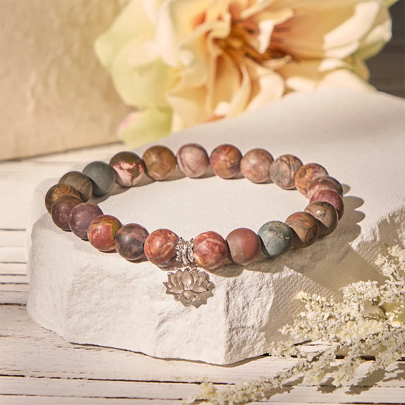 Buddha Stones 925 Sterling Silber Lotus Design Picasso Jaspis Positive Armband - 20 cm - image 0