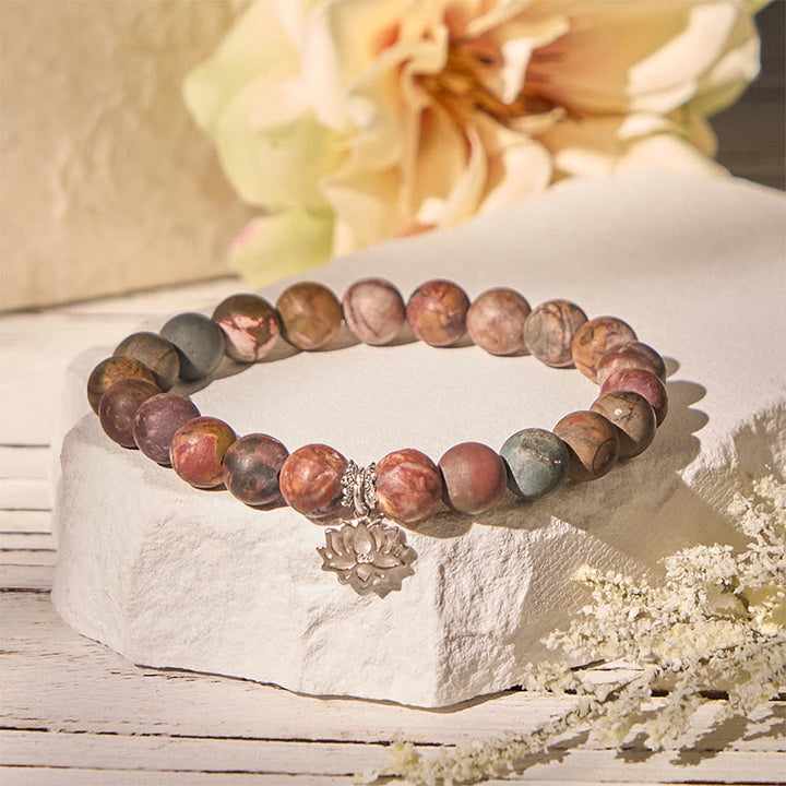 Buddha Stones 925 Sterling Silber Lotus Design Picasso Jaspis Positive Armband - 20 cm - image 0
