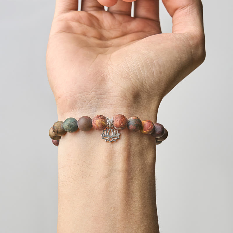 Buddha Stones 925 Sterling Silber Lotus Design Picasso Jaspis Positive Armband - image 4