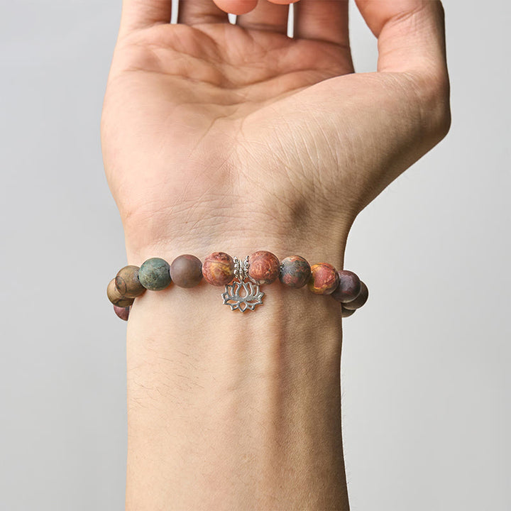 Buddha Stones 925 Sterling Silber Lotus Design Picasso Jaspis Positive Armband - image 4