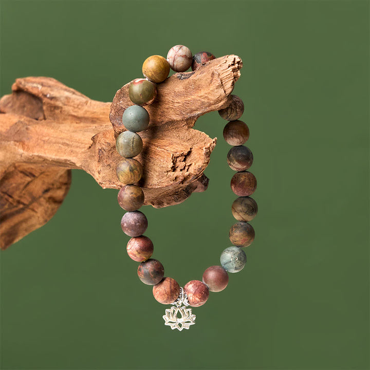 Buddha Stones 925 Sterling Silber Lotus Design Picasso Jaspis Positive Armband - image 3