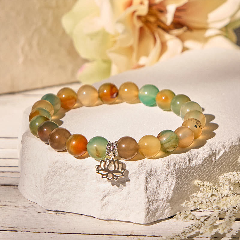 Buddha Stones Armband aus 925er Sterlingsilber mit Lotussymbol und Pfauenachat und Mutperlen - Pfauenachat (Handgelenkumfang 15–16 cm) - image 0