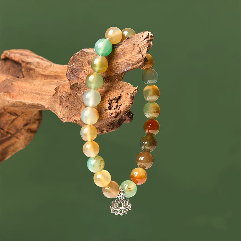 Buddha Stones Armband aus 925er Sterlingsilber mit Lotussymbol und Pfauenachat und Mutperlen - image 3