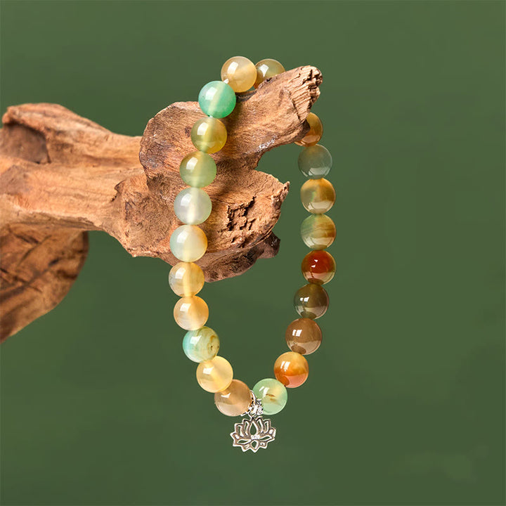 Buddha Stones Armband aus 925er Sterlingsilber mit Lotussymbol und Pfauenachat und Mutperlen - image 3