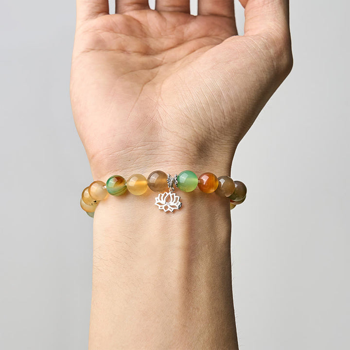 Buddha Stones Armband aus 925er Sterlingsilber mit Lotussymbol und Pfauenachat und Mutperlen - image 4