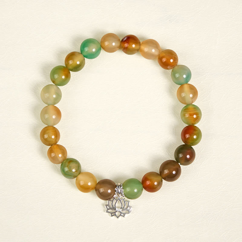 Buddha Stones Armband aus 925er Sterlingsilber mit Lotussymbol und Pfauenachat und Mutperlen - image 2