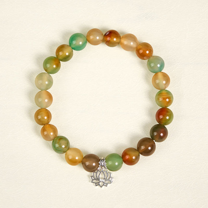 Buddha Stones Armband aus 925er Sterlingsilber mit Lotussymbol und Pfauenachat und Mutperlen - image 2
