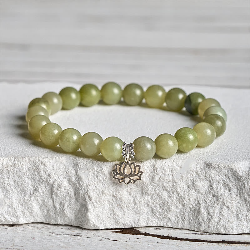 Buddha Stones 925 Sterling Silber Lotus Natur Cyan Jade Glücksarmband - 20 cm - image 0