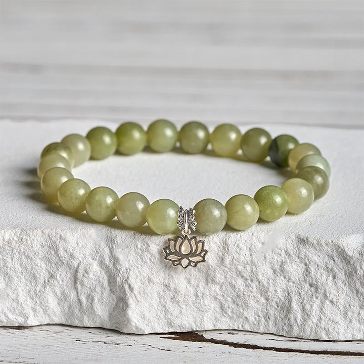 Buddha Stones 925 Sterling Silber Lotus Natur Cyan Jade Glücksarmband - 20 cm - image 0