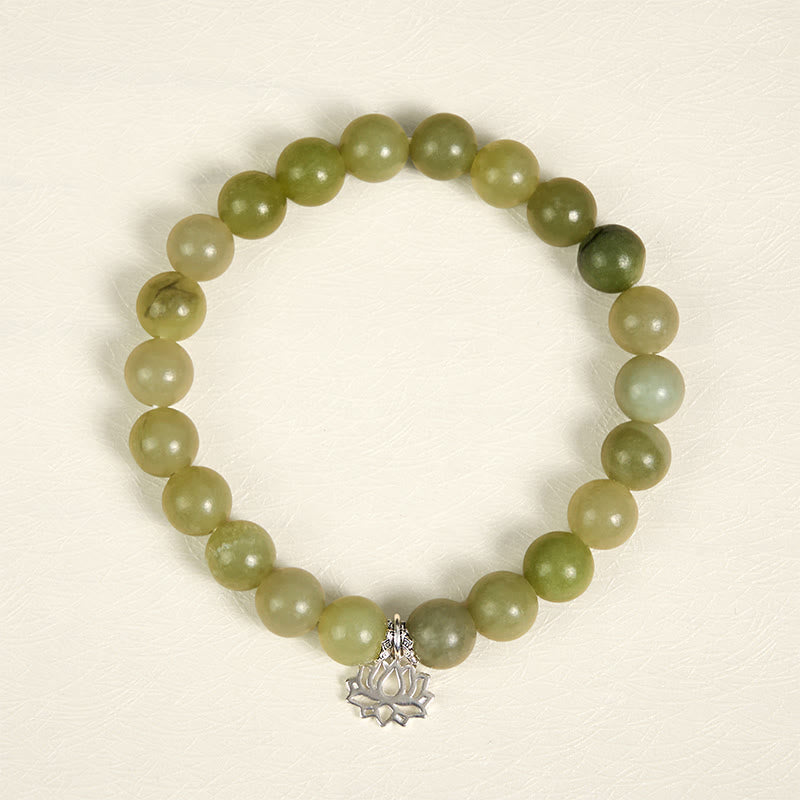 Buddha Stones 925 Sterling Silber Lotus Natur Cyan Jade Glücksarmband - image 2