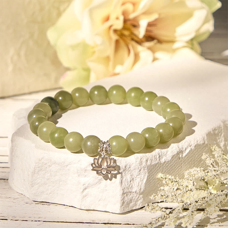 Buddha Stones 925 Sterling Silber Lotus Natur Cyan Jade Glücksarmband - image 1