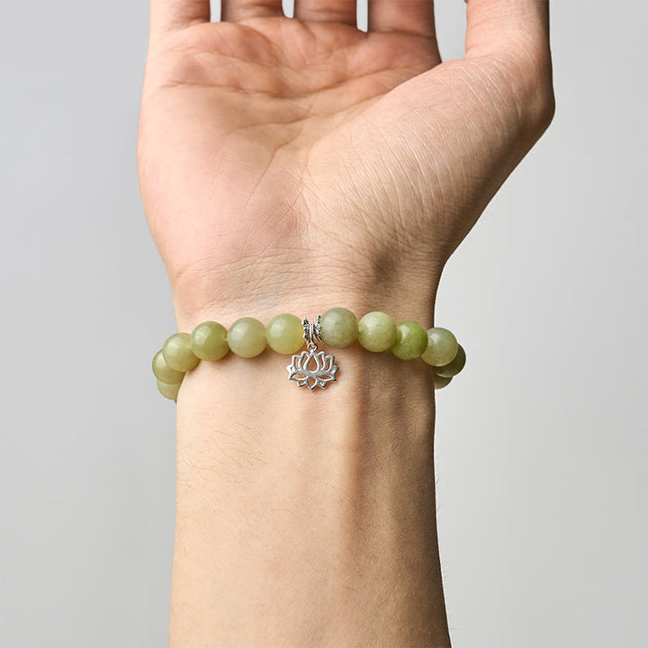 Buddha Stones 925 Sterling Silber Lotus Natur Cyan Jade Glücksarmband - image 4
