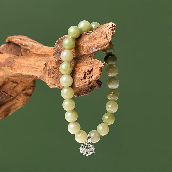 Buddha Stones 925 Sterling Silber Lotus Natur Cyan Jade Glücksarmband - image 3