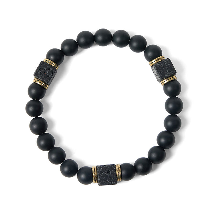 Buddha Stones Natürlicher mattierter schwarzer Onyx Quadrat Lavastein Glücksarmband - image 6