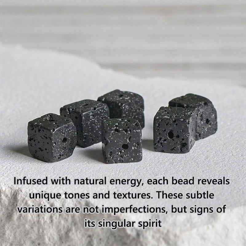 Buddha Stones Natürlicher mattierter schwarzer Onyx Quadrat Lavastein Glücksarmband - image 8