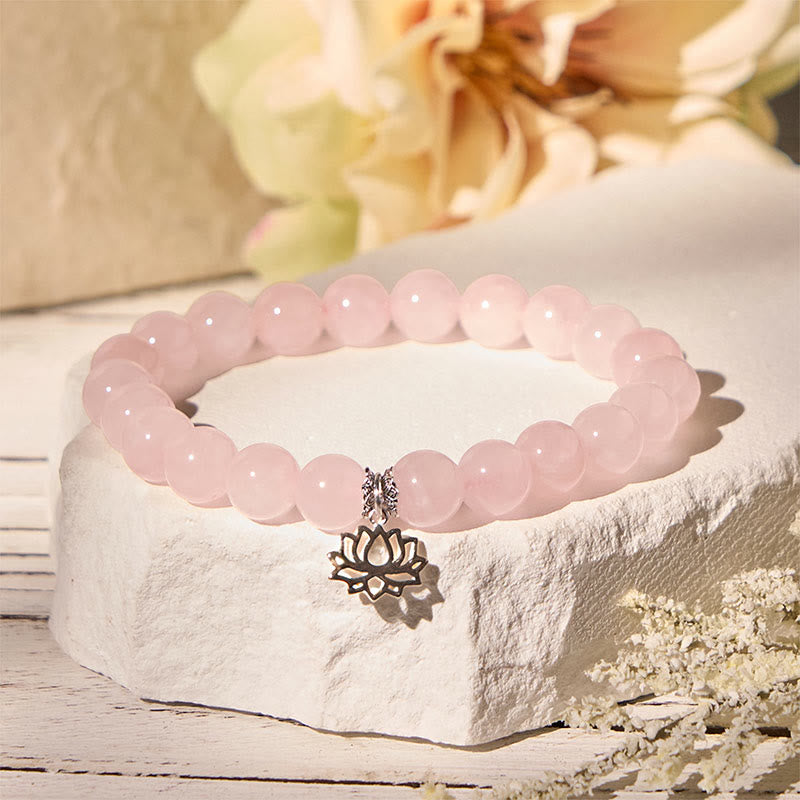 Buddha Stones 925 Sterling Silber Lotus Design Natürlicher rosa Kristall Beruhigendes Armband - image 1