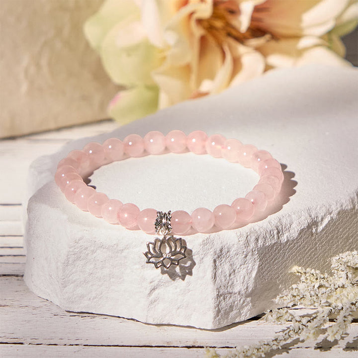 Buddha Stones 925 Sterling Silber Lotus Design Natürlicher rosa Kristall Beruhigendes Armband - image 10