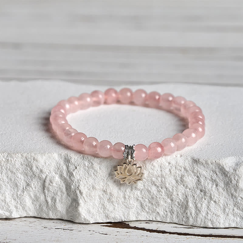 Buddha Stones 925 Sterling Silber Lotus Design Natürlicher rosa Kristall Beruhigendes Armband - 20 cm - 6 mm - image 9