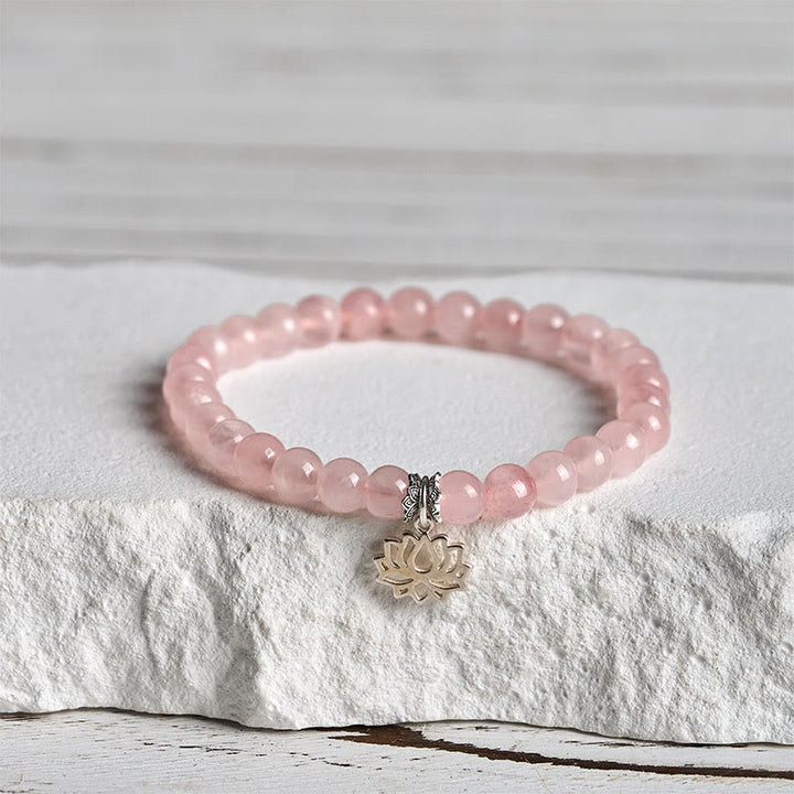 Buddha Stones 925 Sterling Silber Lotus Design Natürlicher rosa Kristall Beruhigendes Armband - 20 cm - 6 mm - image 9