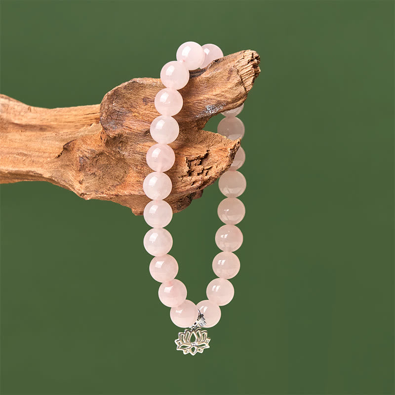 Buddha Stones 925 Sterling Silber Lotus Design Natürlicher rosa Kristall Beruhigendes Armband - image 3