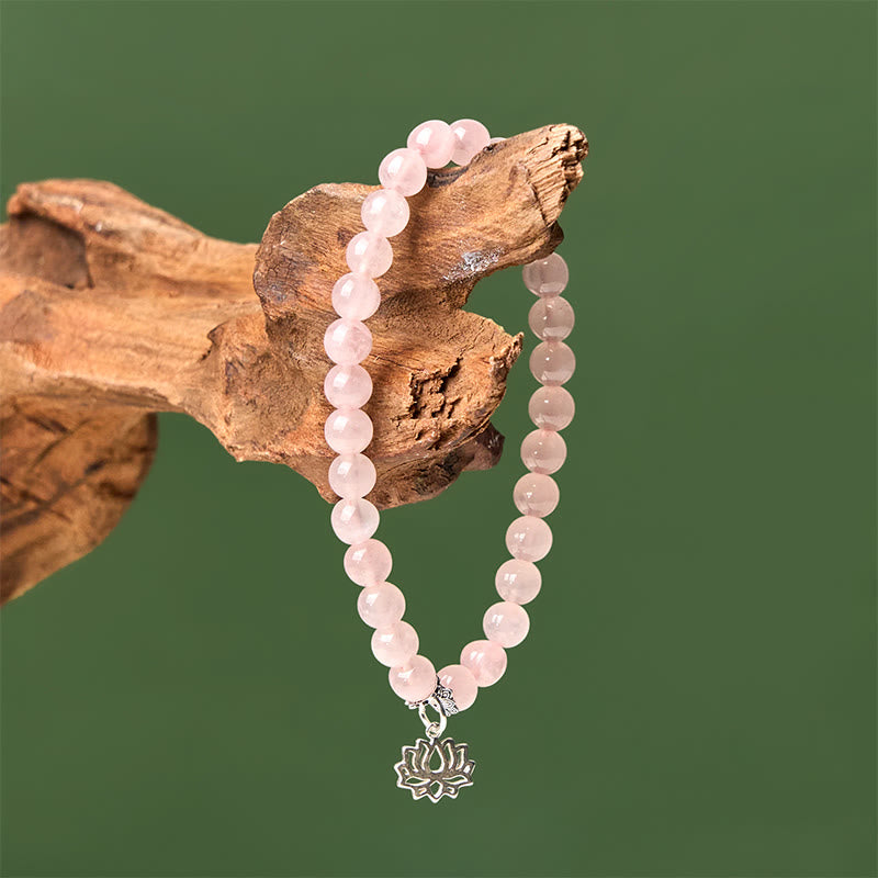 Buddha Stones 925 Sterling Silber Lotus Design Natürlicher rosa Kristall Beruhigendes Armband - image 12