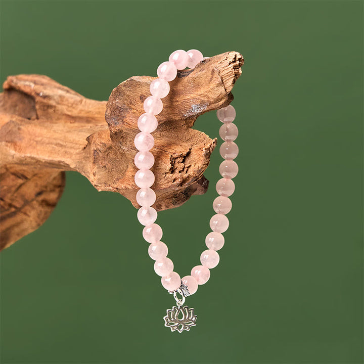 Buddha Stones 925 Sterling Silber Lotus Design Natürlicher rosa Kristall Beruhigendes Armband - image 12