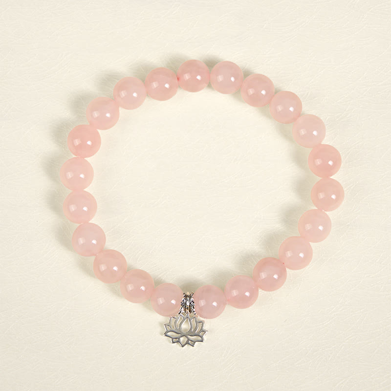 Buddha Stones 925 Sterling Silber Lotus Design Natürlicher rosa Kristall Beruhigendes Armband - image 2