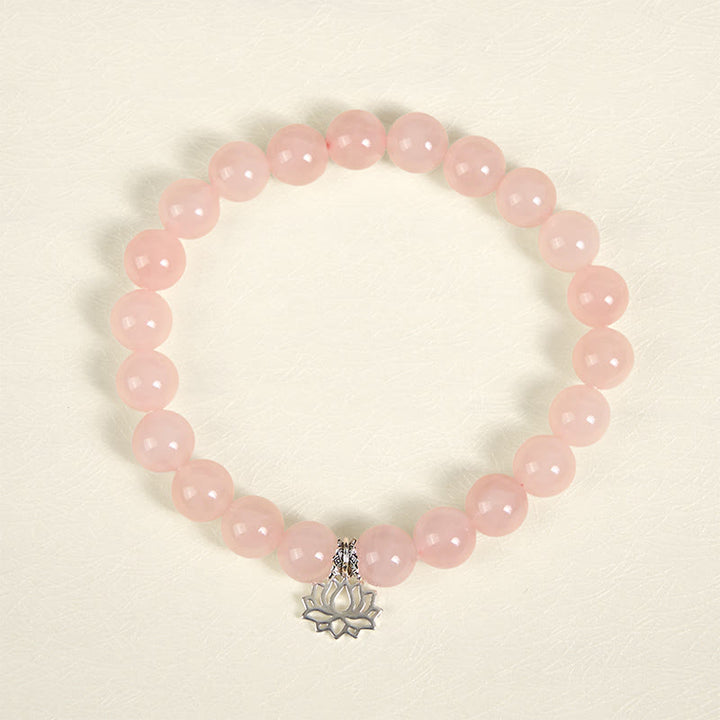 Buddha Stones 925 Sterling Silber Lotus Design Natürlicher rosa Kristall Beruhigendes Armband - image 2