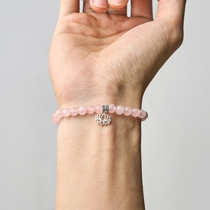 Buddha Stones 925 Sterling Silber Lotus Design Natürlicher rosa Kristall Beruhigendes Armband - image 13