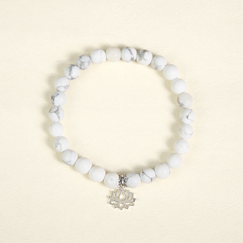 Buddha Stones 925 Sterling Silber Lotus Design Natürlicher weißer Türkis Reichtum Armband - image 2