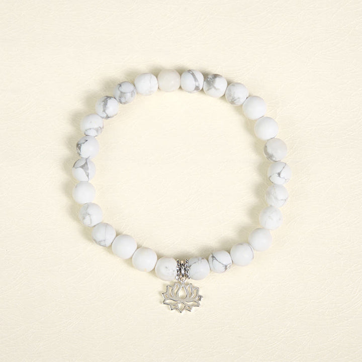Buddha Stones 925 Sterling Silber Lotus Design Natürlicher weißer Türkis Reichtum Armband - image 2